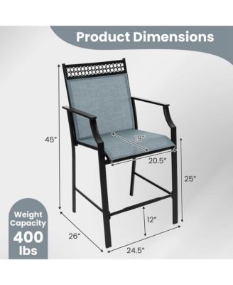 Outdoor Counter Stools Set of 2 with Footrest & Armrests Metal Frame for Backyard