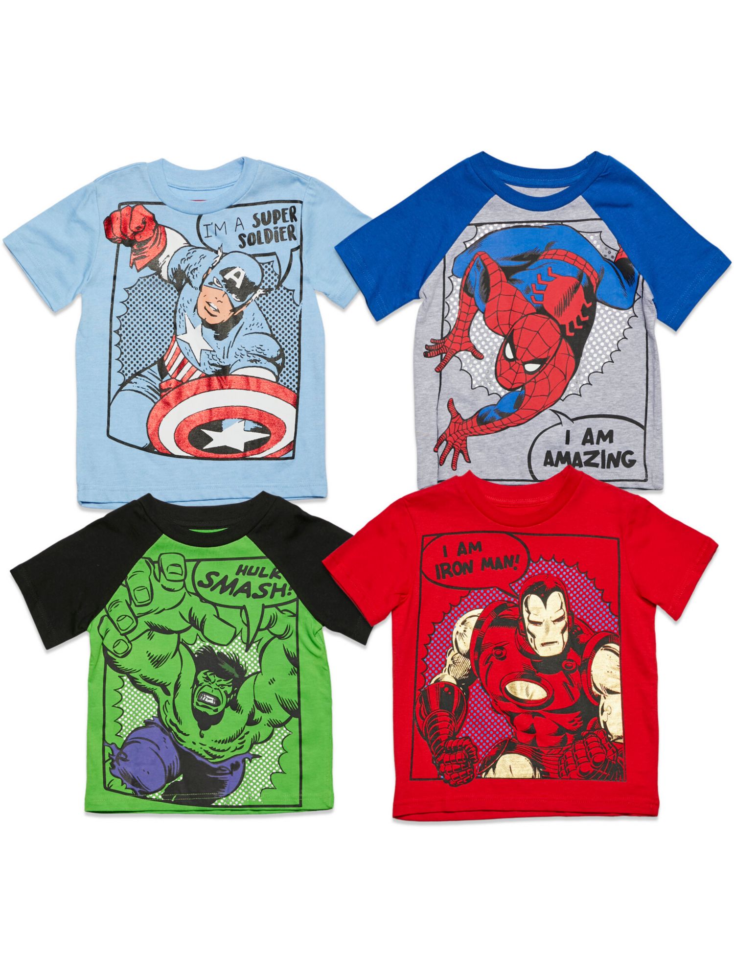 Little Boys Marvel Captain America Black Panther Iron Man Short Sleeve Graphic T-Shirt