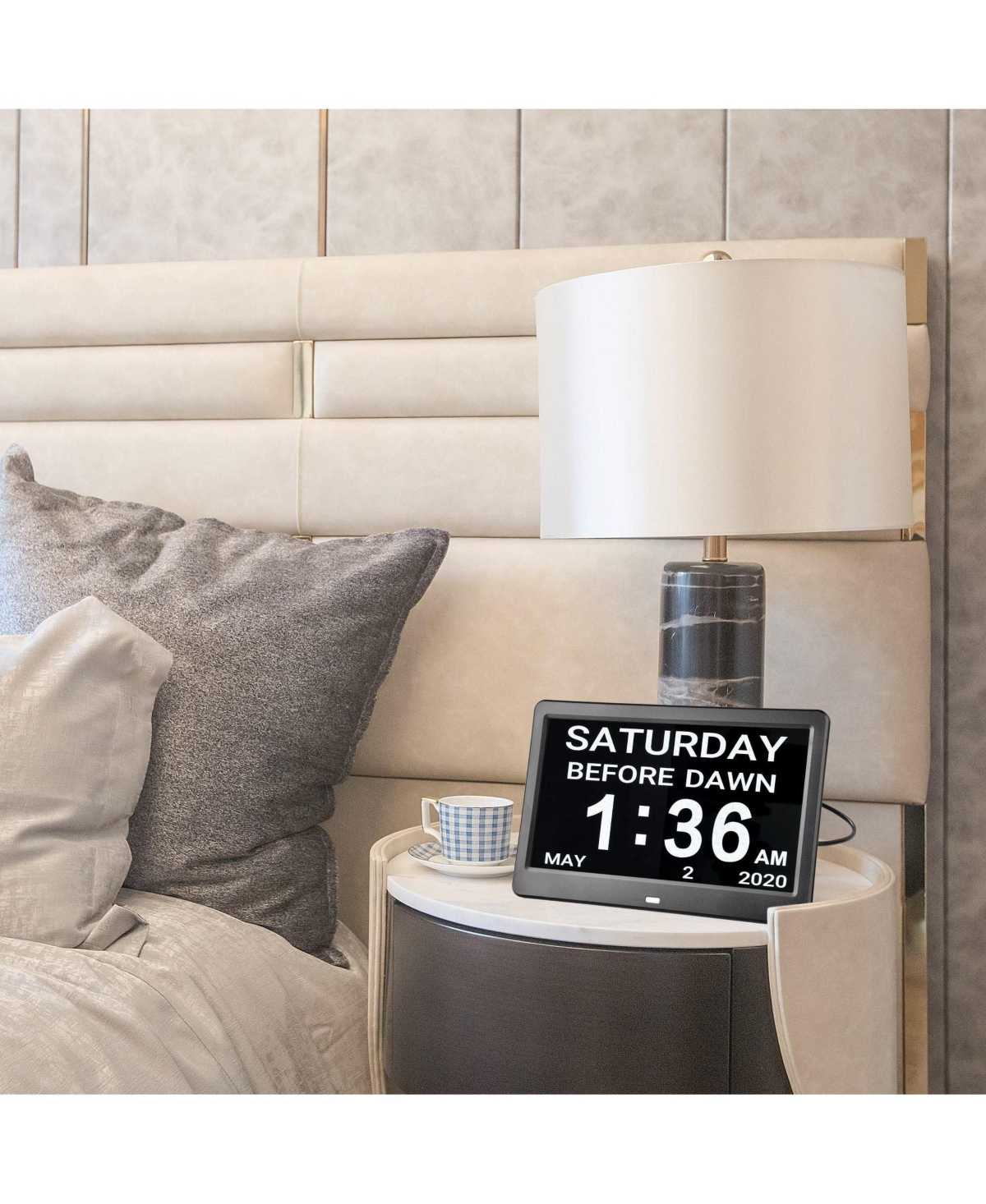 Yescom Lcd Day Clock Digital Calendar Alarm Large Dementia Table Home Office 2 Pack -gray