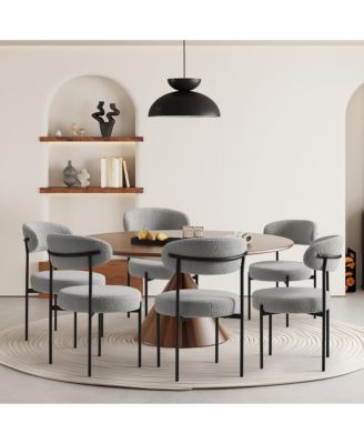 Mid-Century Modern Upholstered Sherpa Round Dining Chairs (Set of 6)