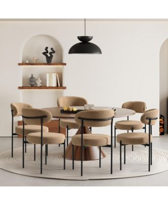 Mid-Century Modern Upholstered Sherpa Round Dining Chairs (Set of 6)