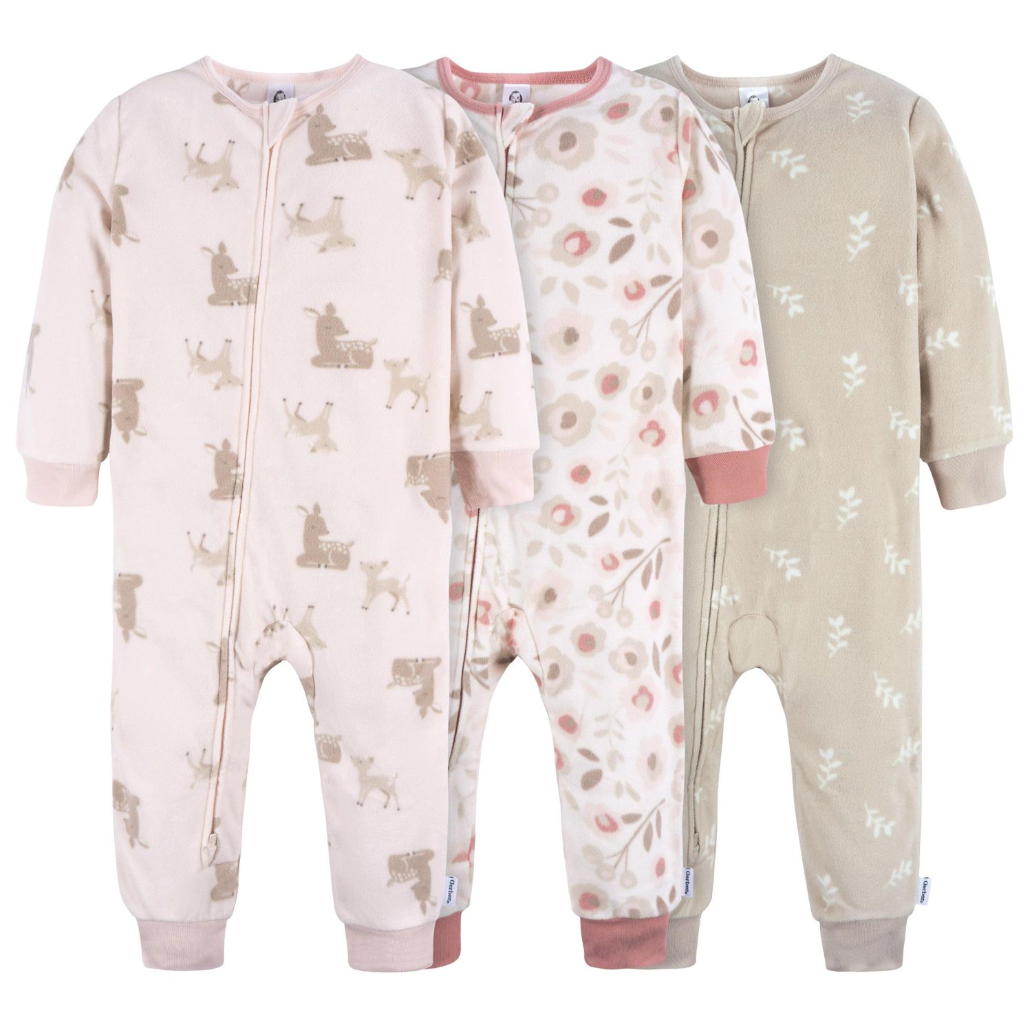 Baby Girls Footless Fleece Pajamas, 3-Pack
