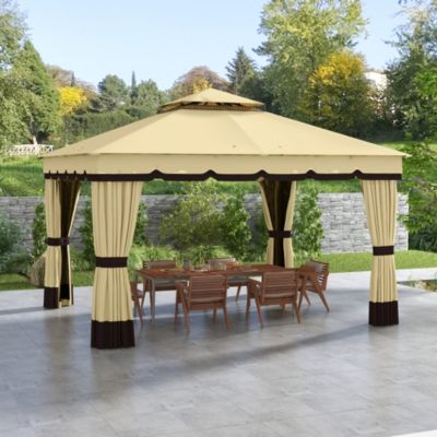10' x 12' Double Roof Outdoor Gazebo with Netting and Curtains