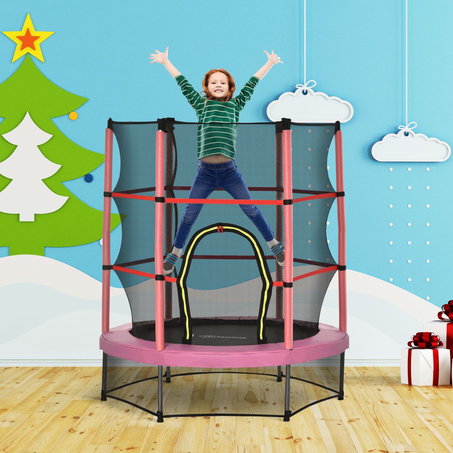 Детский металлический батут Outsunny 5 футов без пружин с защитной сеткой, 3-6 лет — фото 3