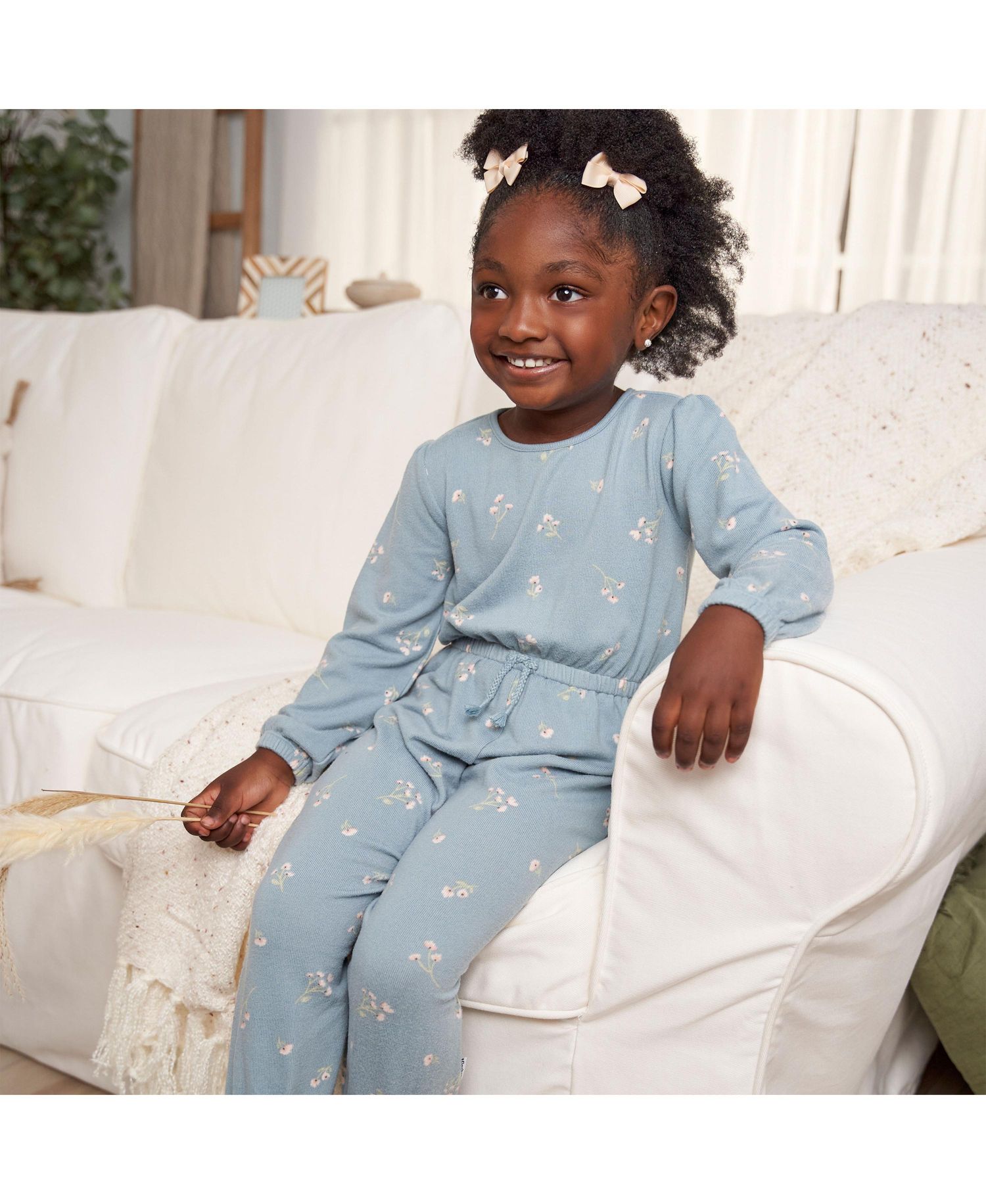Baby Girls Soft Hacci Long Sleeve Floral Jumpsuit