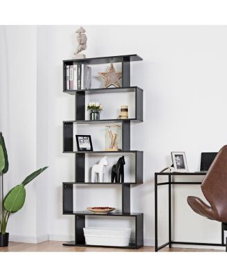 6 Tier S-Shaped Bookcase Z-Shelf Style Storage Display Modern Bookshelf Black