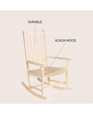 Seagrove Farmhouse Classic Slat-Back 350-LBS Support Acacia Wood Outdoor Rocking Chair, Almond