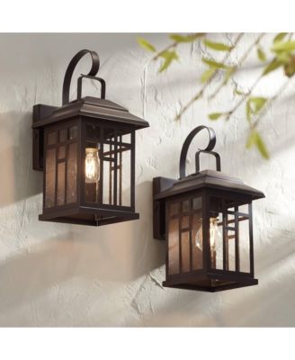 Outdoor Wall Lights Set of 2 Fixture Carriage Style Bronze 12 1/2" Clear Glass Lantern Exterior House Porch Patio