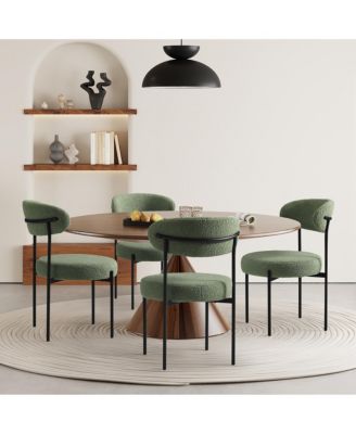 Mid-Century Modern Upholstered Sherpa Round Dining Chairs (Set of 4)