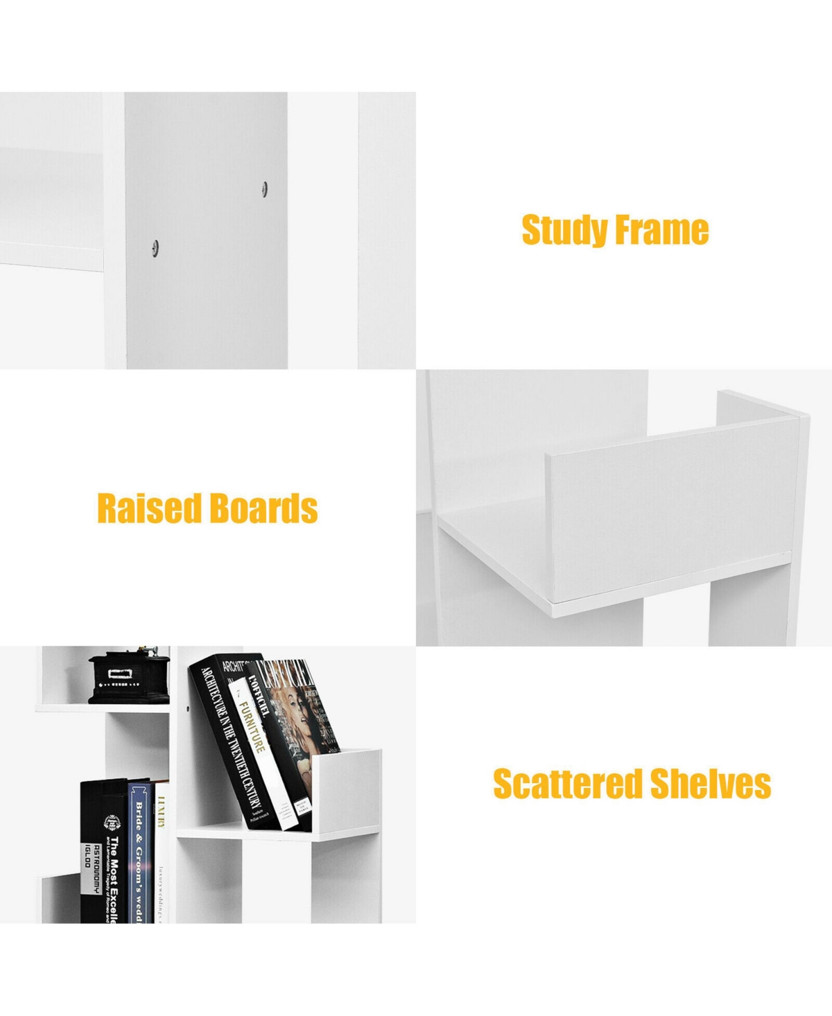 Gymax 8-Tier Bookshelf Bookcase w/8 Open Compartments Space-Saving Storage Rack- White