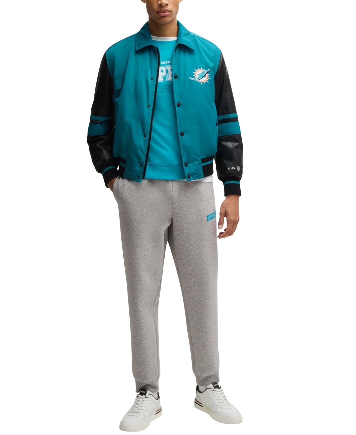 Boss x Nfl Faux Leather-Polyurethane Sleeves Jacket