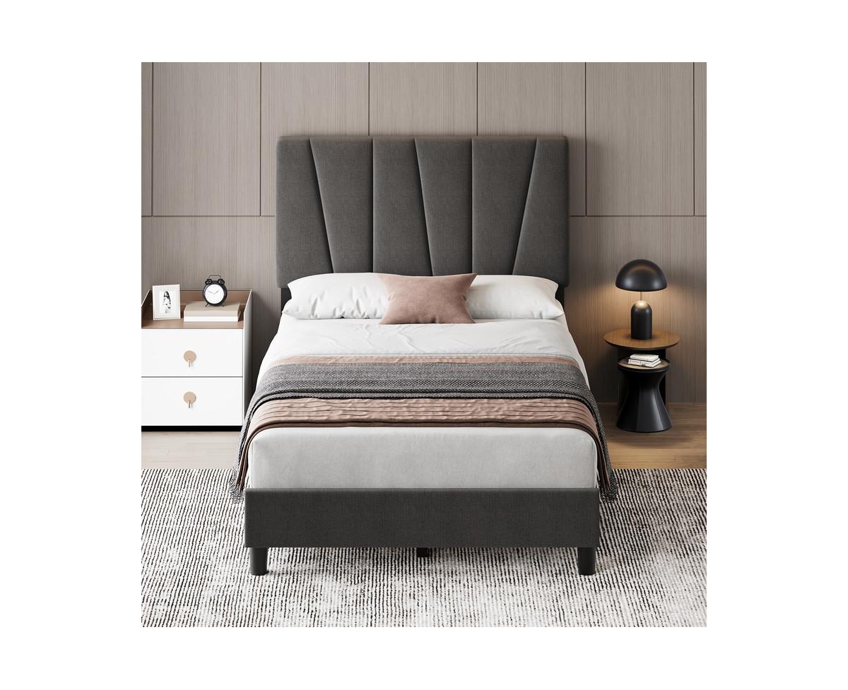 gaomon Size Bed Frame with Adjustable Headboard, Linen Upholstered Platform Bedframe with Strong Wooden Slats, Mattress Foundation, No Box Sprin