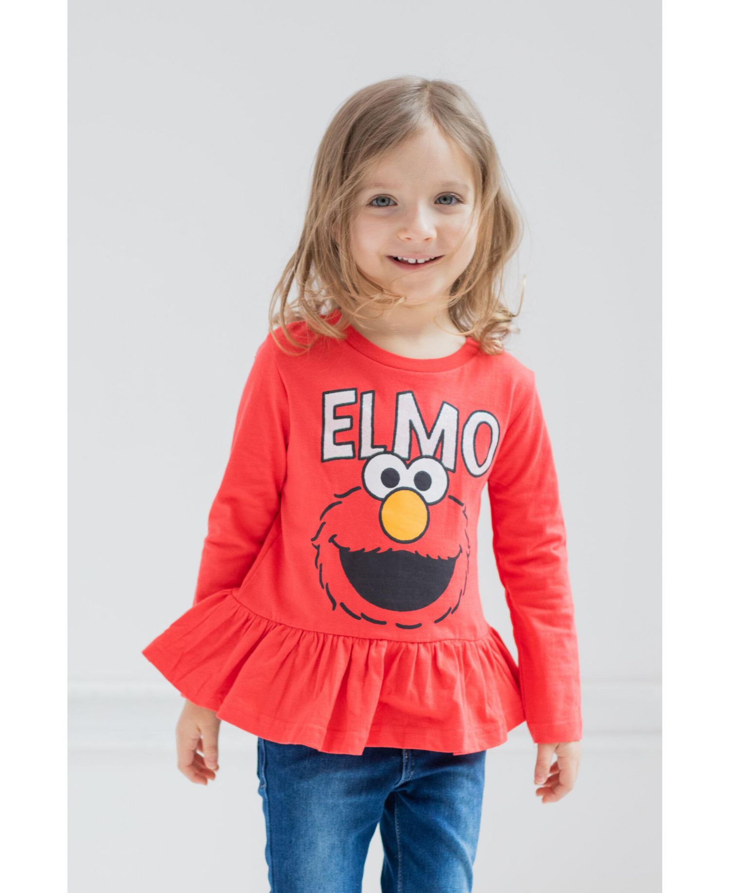 Elmo Girls' 2-Pack Long Sleeve Ruffle T-Shirts