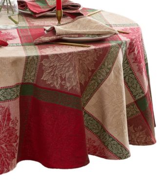 Prestige Poinsettia Jacquard Oval Tablecloth, 84"x 60"