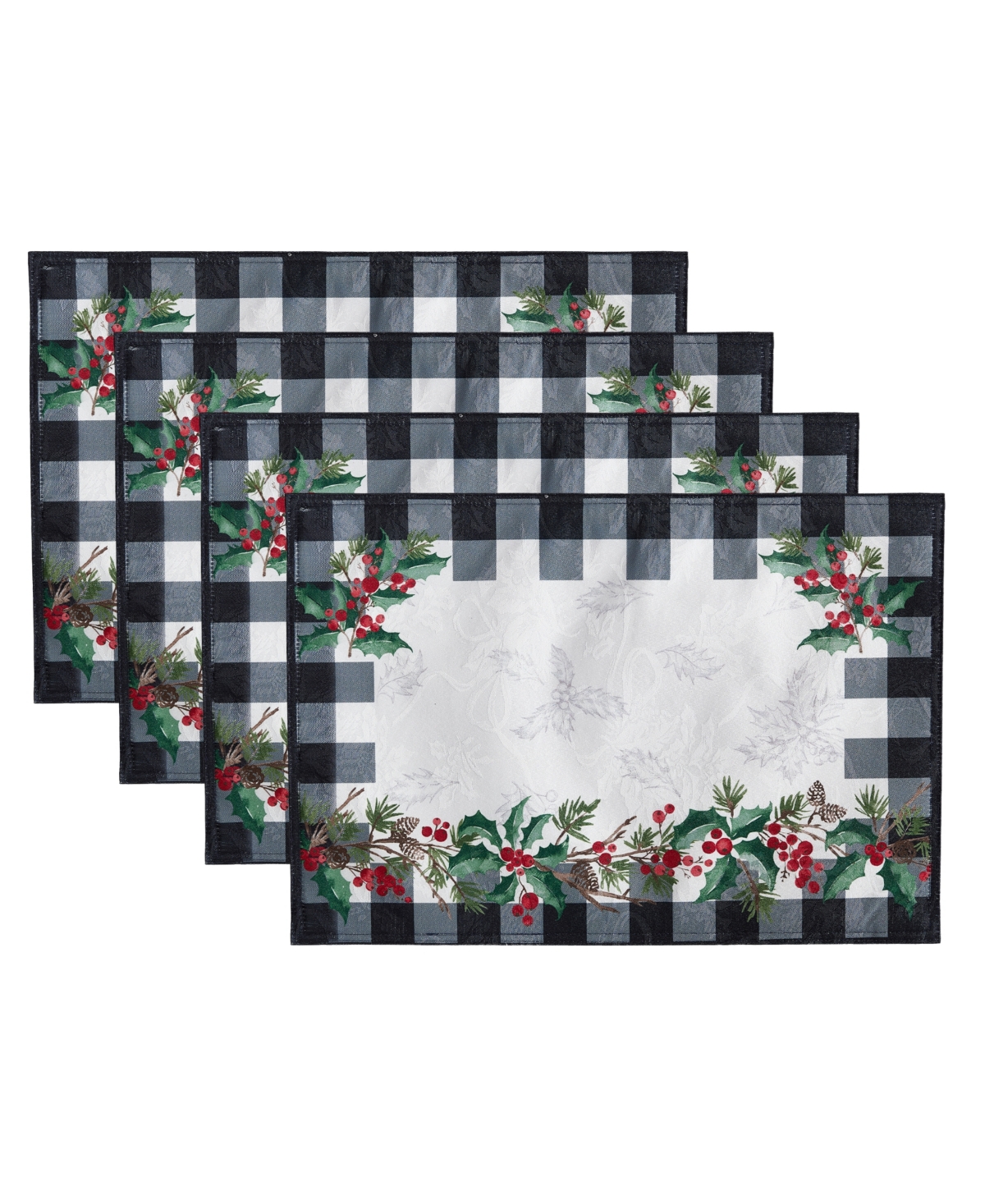 Elrene Holly Farmhouse Charm Holiday Fabric Placemats 19"x 13", Set Of 4 In Multi