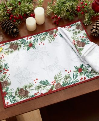 Holly Berry Flourish Holiday Fabric Napkin 17"x 17", Set of 4