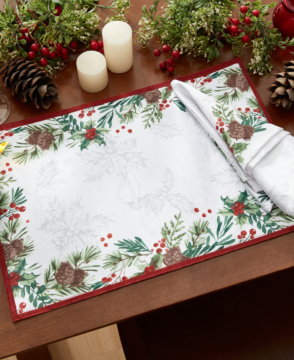 Elrene Holly Berry Flourish Holiday Fabric Napkin 17"x 17", Set Of 4 In Multi
