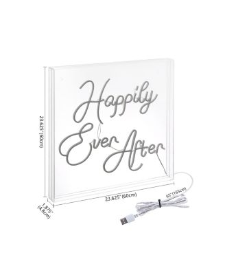 Happily Ever After Square Contemporary Glam Acrylic Box USB Operated LED Neon Light
