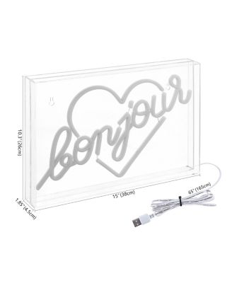 Bonjour Heart Contemporary Glam Acrylic Box USB Operated LED Neon Light