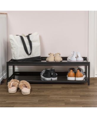 Industrial Compact 10.75&amp;quot; 6-Pair 2-Tier Iron Shoe Rack, Two-Tone Brown