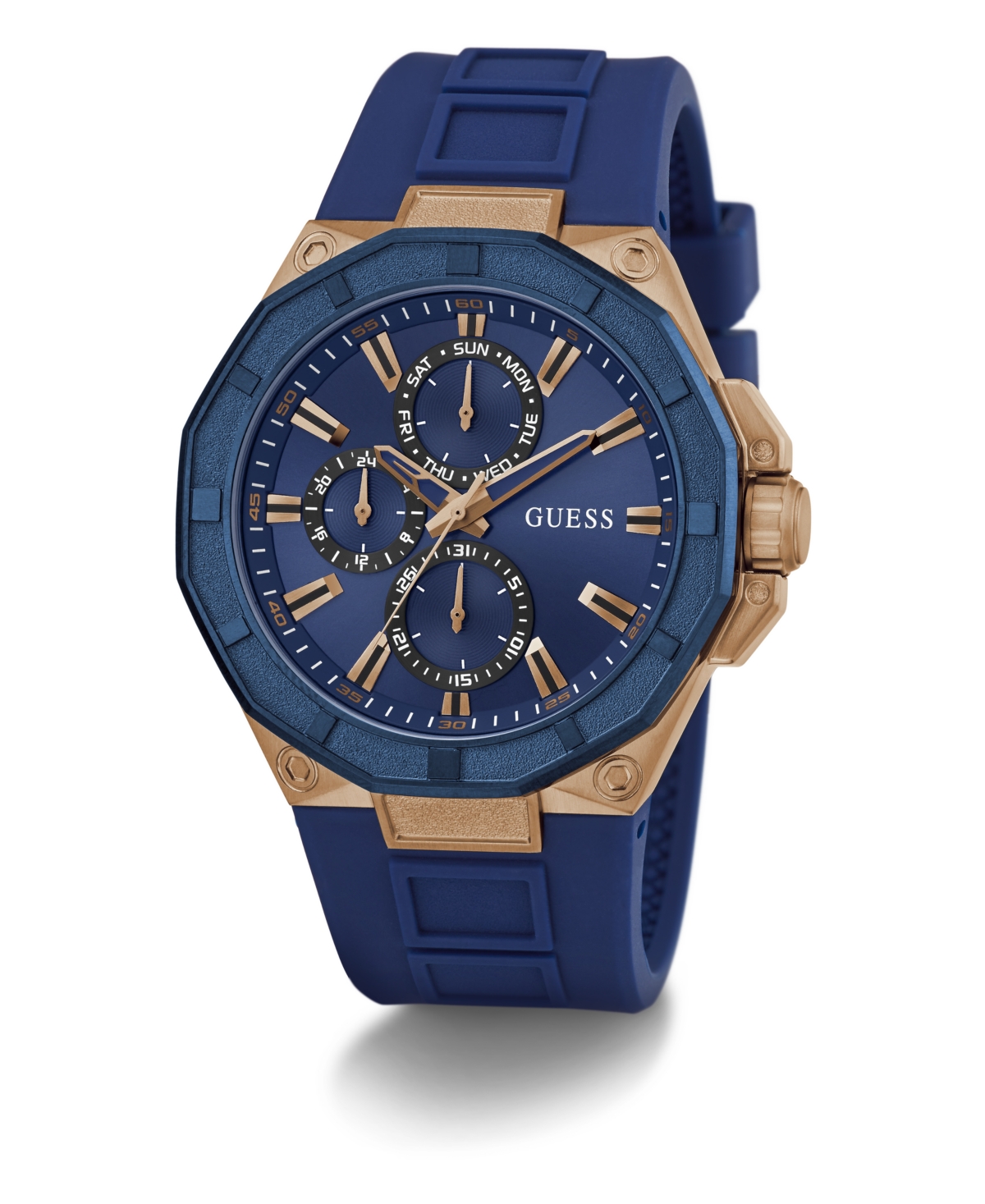 Guess Men's Multi-function Blue Silicone Watch 46mm In Blue