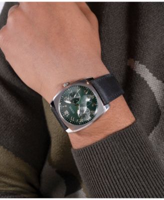 Men's Multi-Function Black Genuine Leather Watch 41mm