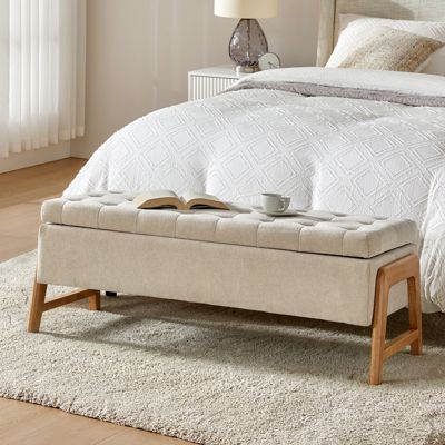 Mid-century Modern Lydia Storage Bench with Solid Wood Legs