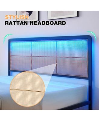 Queen Bed Frame with LED Lights, Metal Platform Bed Frame with Braided Design Headboard and Footboard, Noise Free Queen Size Mattress Foundation, No Box Spring Needed, Easy Assembly