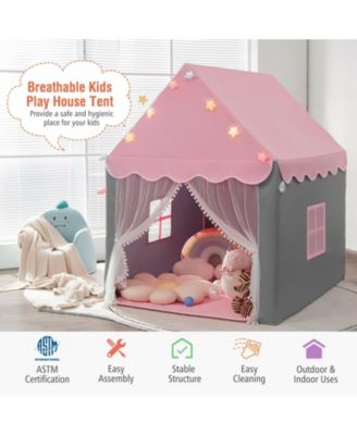 Kids Playhouse Tent with Star Lights and Mat