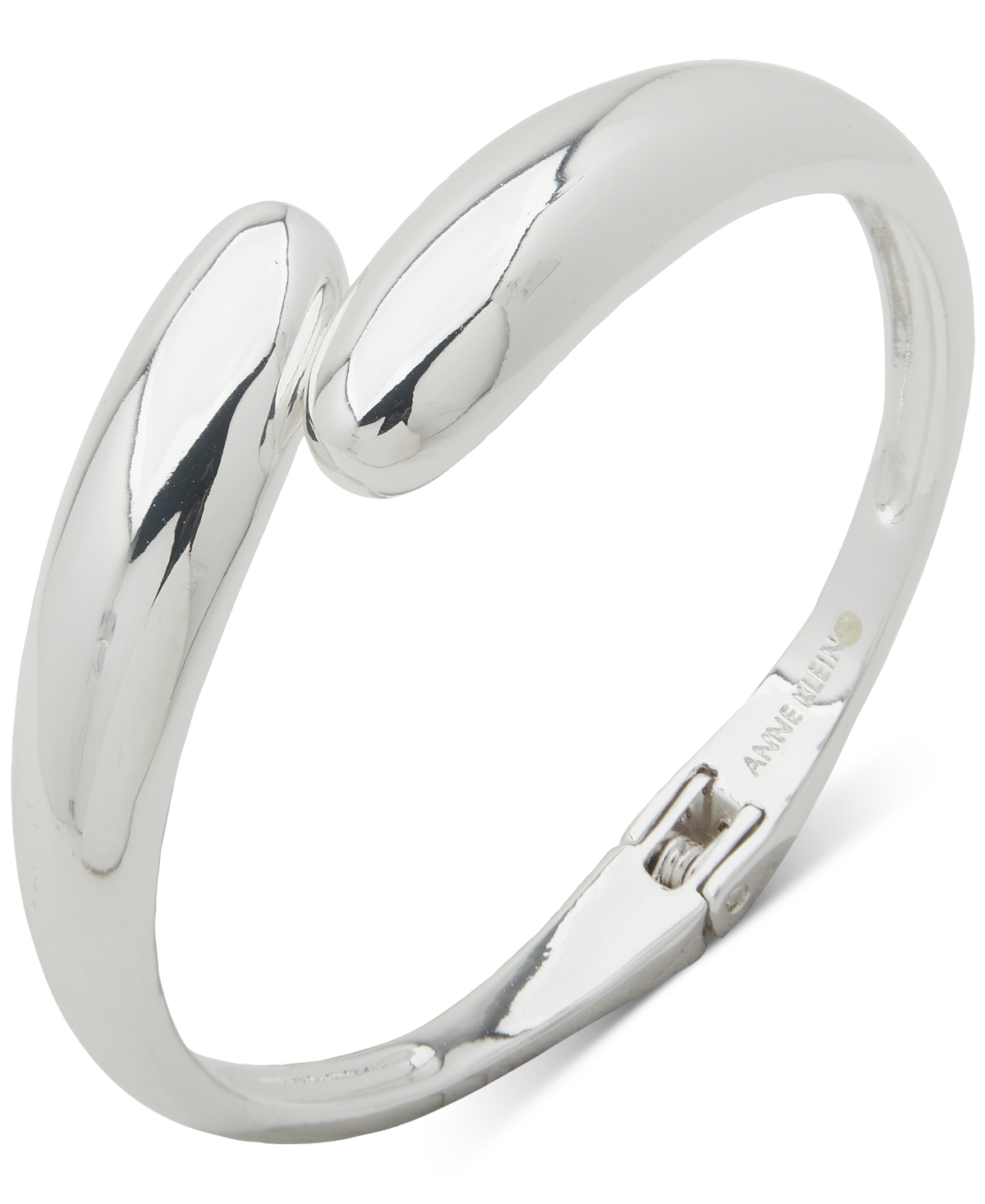 Anne Klein Silver-tone Open Spring Hinge Bangle Bracelet In Silver
