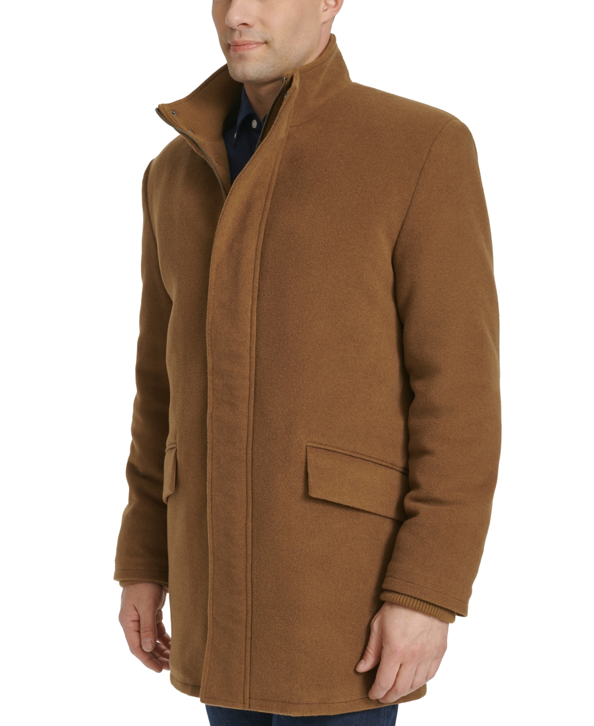 Cole Haan Plush Wool Blend Coat In Camel