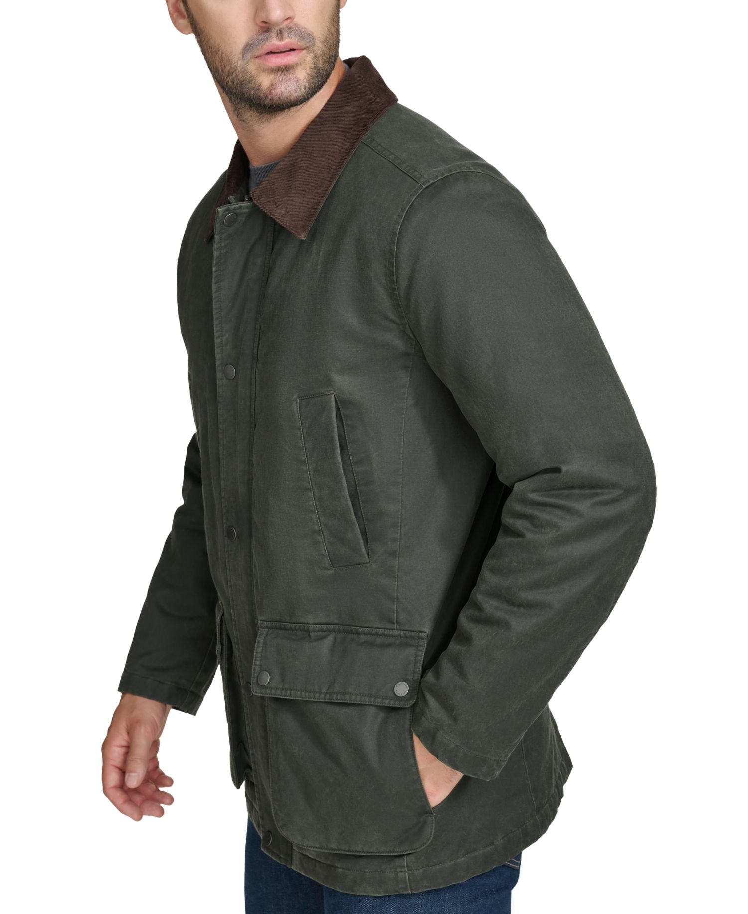 Men's Corduroy-Shirt-Collar Waxed Rain Jacket