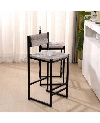  Gray Handwoven Counter Height Bar Stools Set of 2