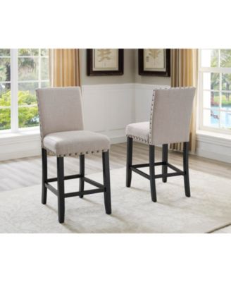 Tan Fabric Counter Height Stools with Nailhead Trim, Set of 2