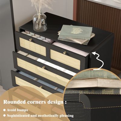 Modern Rattan 4-Drawer Dresser with Metal Handles