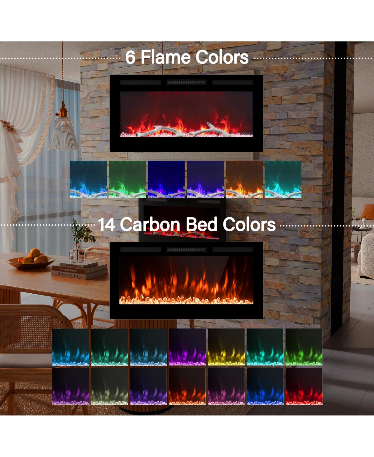 Boyel Living 60 in. Freestanding Versatile Installation Electric Fireplace with Multi-Color Flame - Black