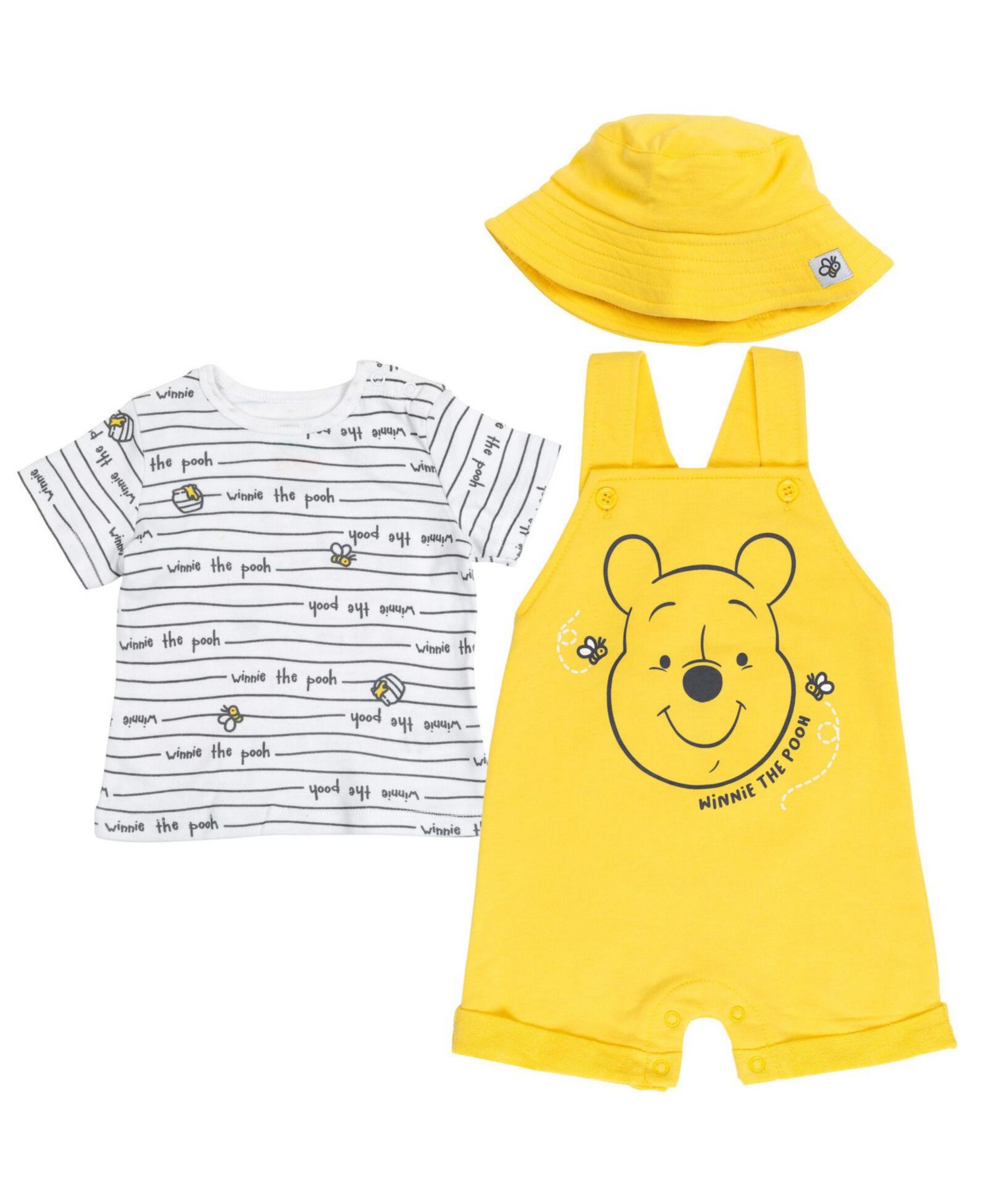 Baby Boys Tigger French Terry Short Overalls T-Shirt and Hat 3 Piece Outfit Set