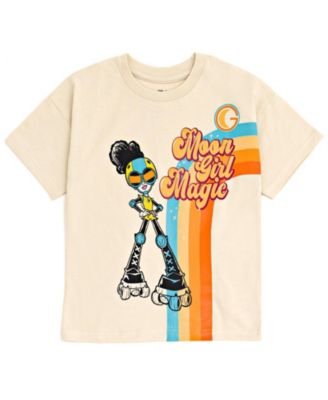 Little Girls Moon Devil Dinosaur Oversized Drop Shoulder T-Shirt and Shorts Outfit Set