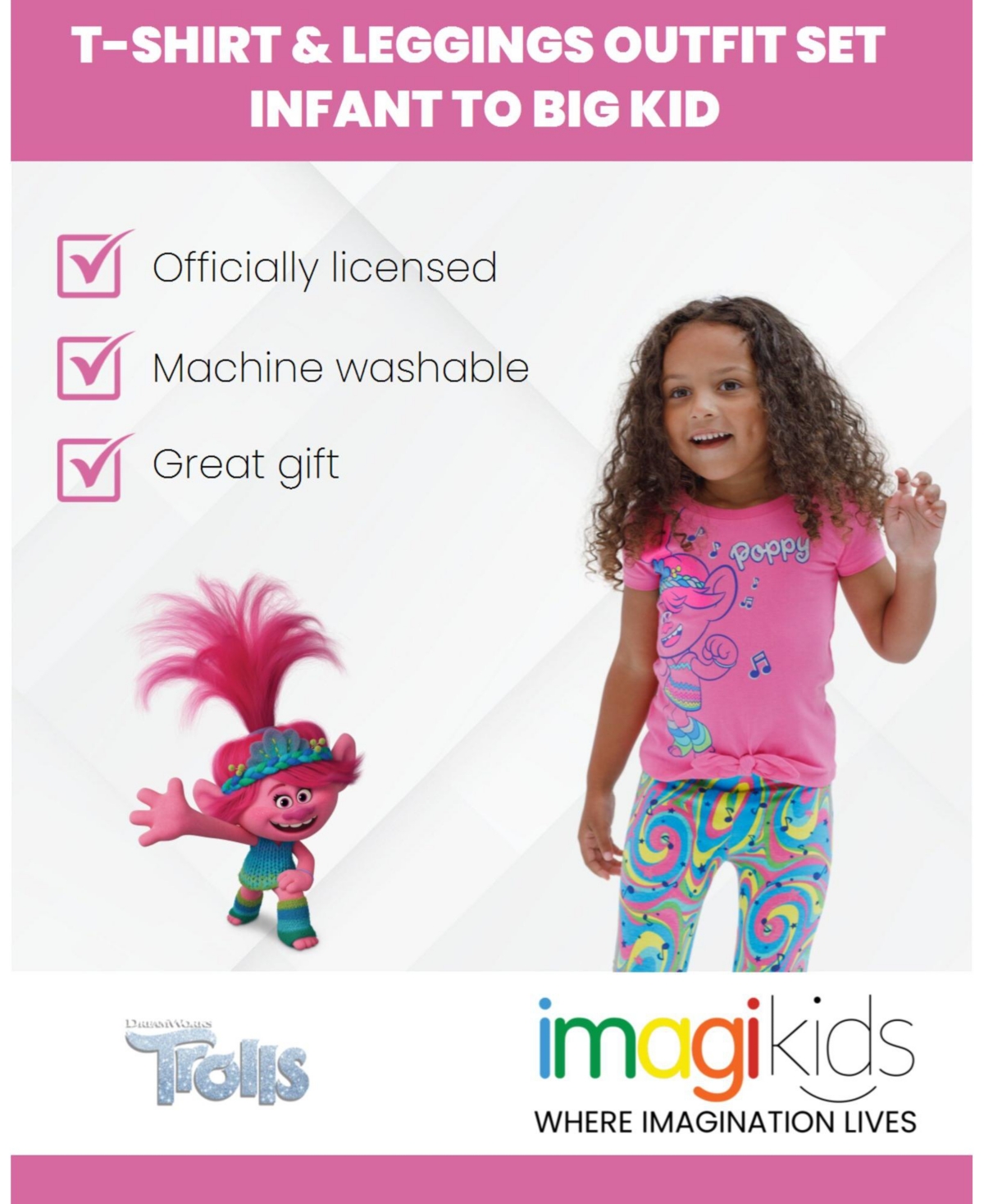 Dreamworks Toddler Girls Trolls Poppy Viva Tunic T-Shirt and Leggings Outfit Set -/ multicolor