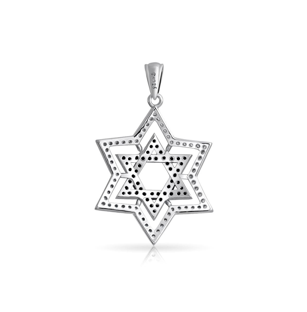 Bling Jewelryand White Cz Judaica Hanukkah Star of David Pendant Necklace Sterling Silver For Women - Black