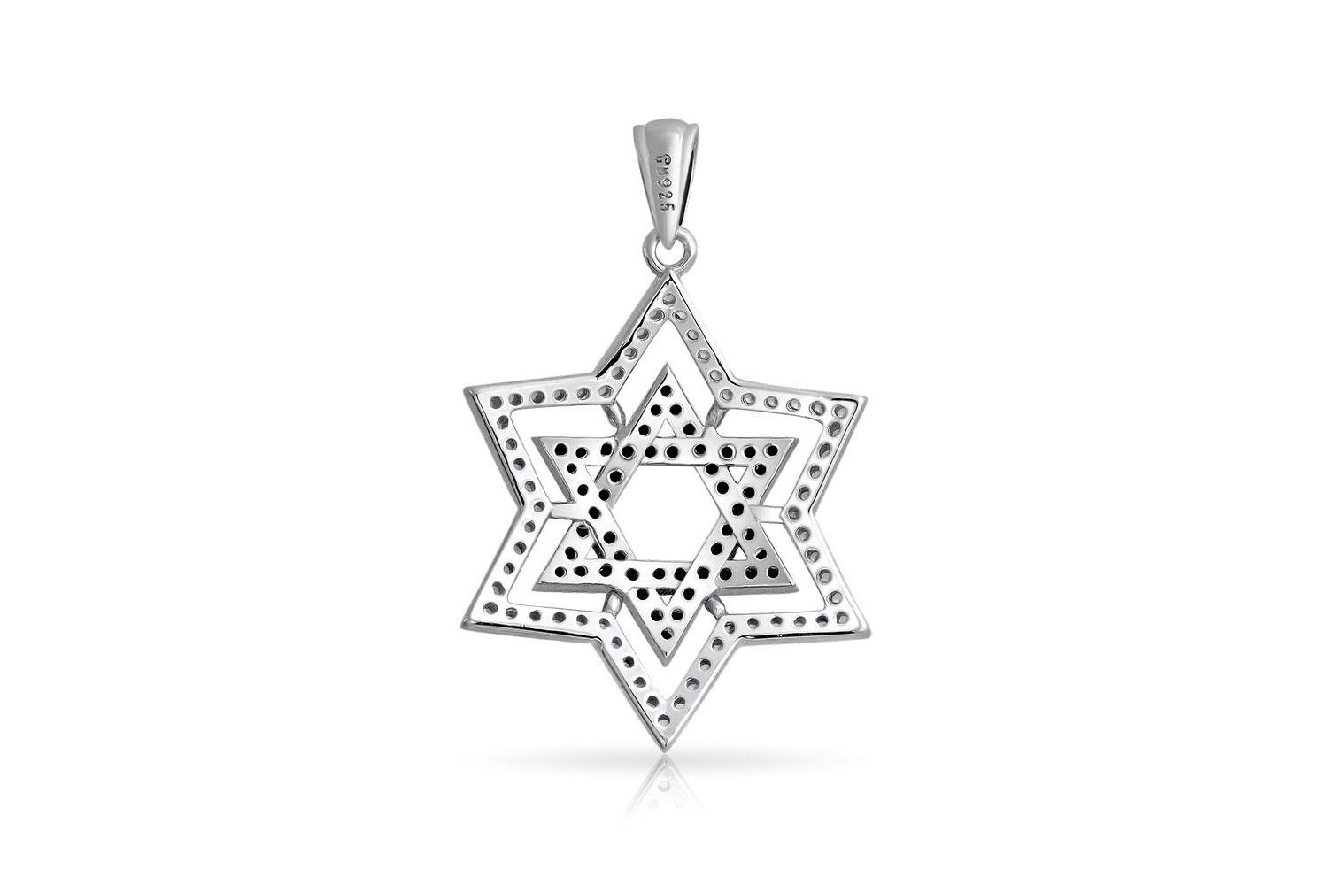 Black White Hanukkah Star of David Pendant Necklace .925 Sterling Silver