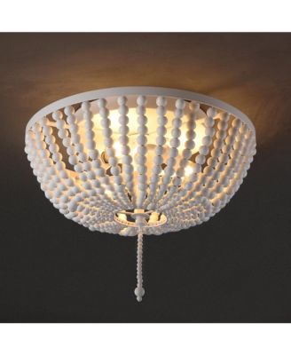 Allison 15" 3-Light Shabby Chic Farmhouse Wood Beaded/Metal LED Flush Mount, White