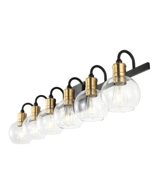 Marais 44.25" 6-Light Iron/Glass Rustic Vintage LED Vanity Light, Black/Brass Gold