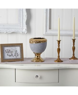 Regal Stone Urn with Gold Accents Elegant Decorative Piece for Classic Elegance