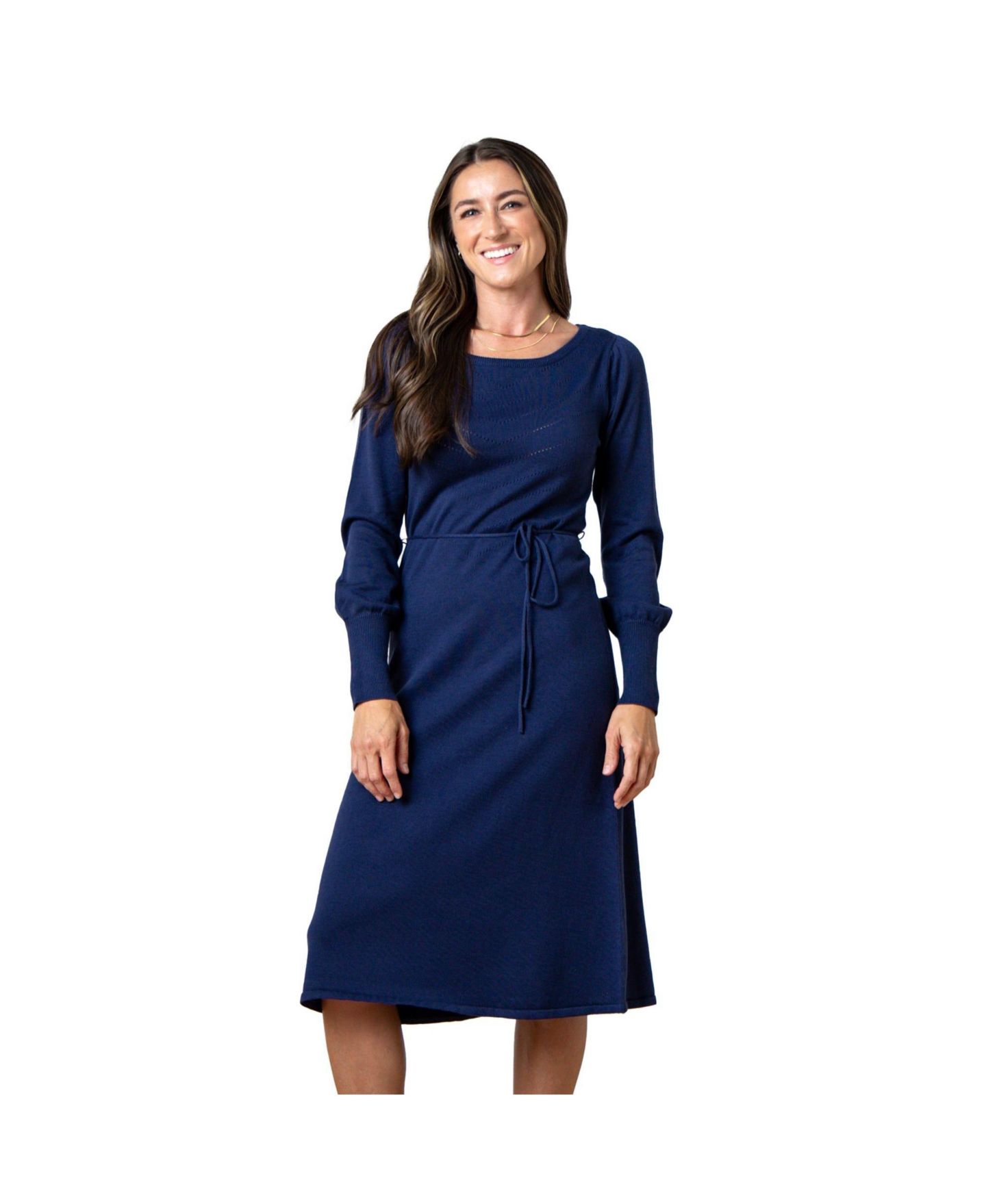 Женское платье Hope & Henry Organic Bellow Sleeve Pointelle Sweater Dress, цвет: Тёмно-синий — фото 1