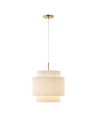 Boden 14.5" 1-Light Vintage Mid-Century Iron LED Pendant with Pleated Shade, Brass Gold/White