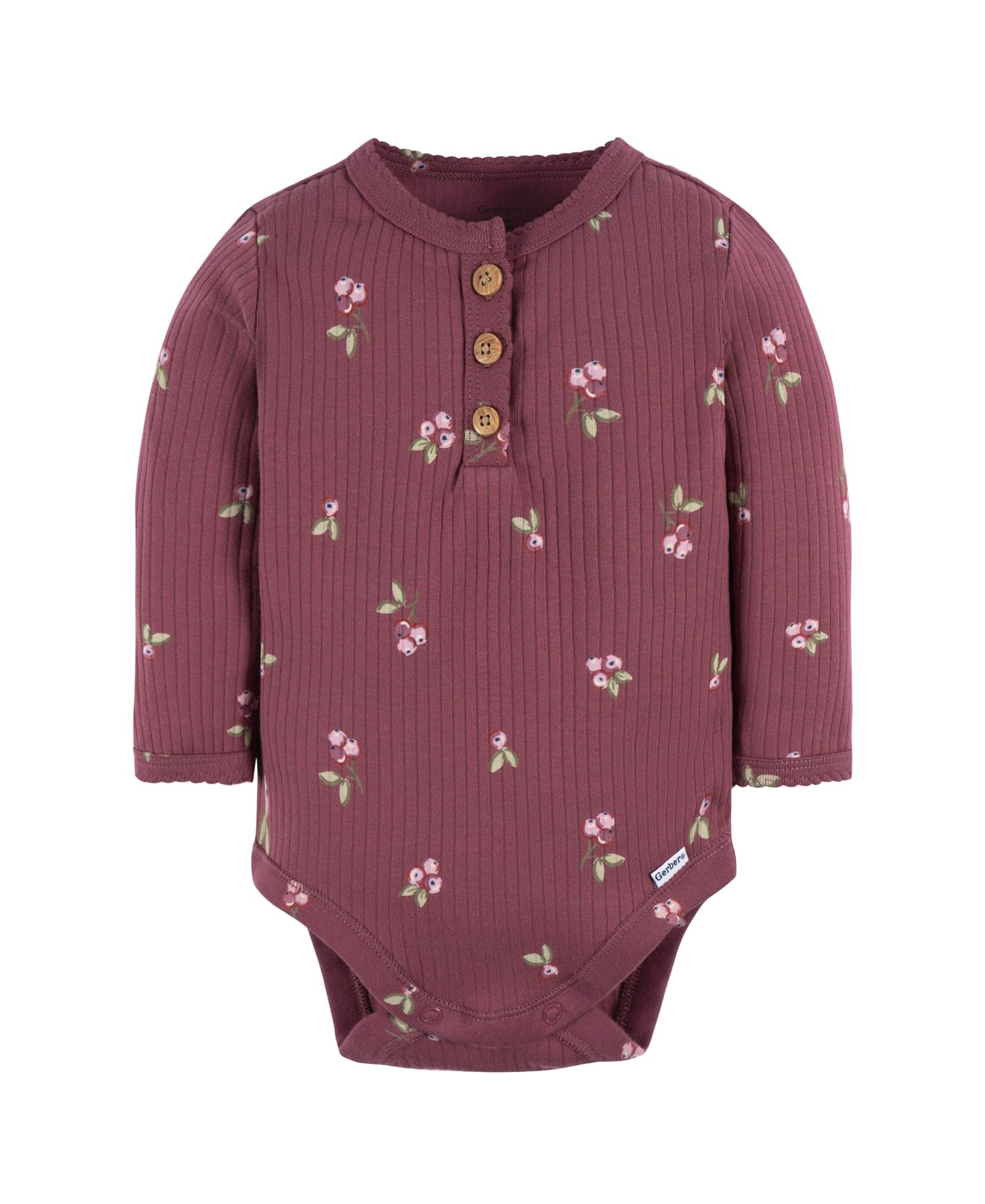 Baby Girls Henley Long Sleeve Bodysuits, 2-Pack