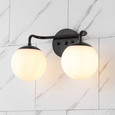 Louis Parisian Globe 15" 2-Light Metal/Frosted Glass Modern Contemporary LED Vanity Light, Black