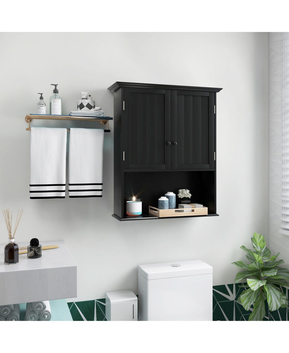 Skonyon 2-Door Wall Mount Bathroom Storage Cabinet with Open Shelf