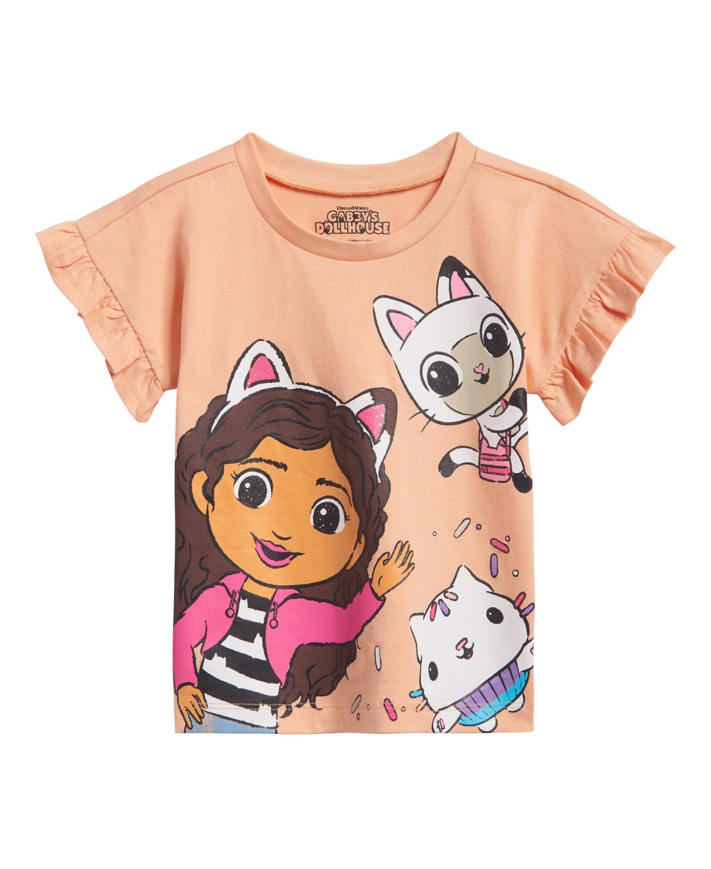 Детский комплект Gabby's Dollhouse Toddler Girls T-Shirt and Chambray Shorts Set, цвет: Персиковый синий шамбре — фото 5